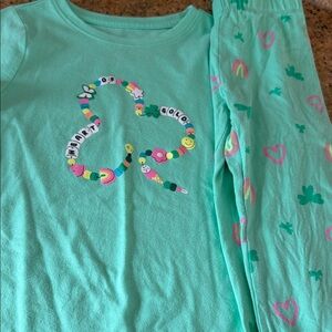 Girls' Green Shamrock Pajama Set with Rainbow Accents